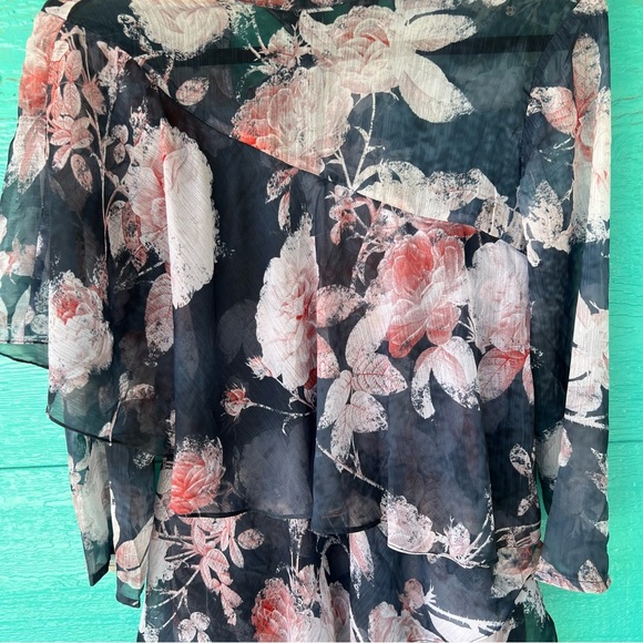 HEMANT AND NANDITA SAMMY SHEER FLORAL TIERED RUFFLE DRESS  SIZE SMALL - Picture 16 of 16